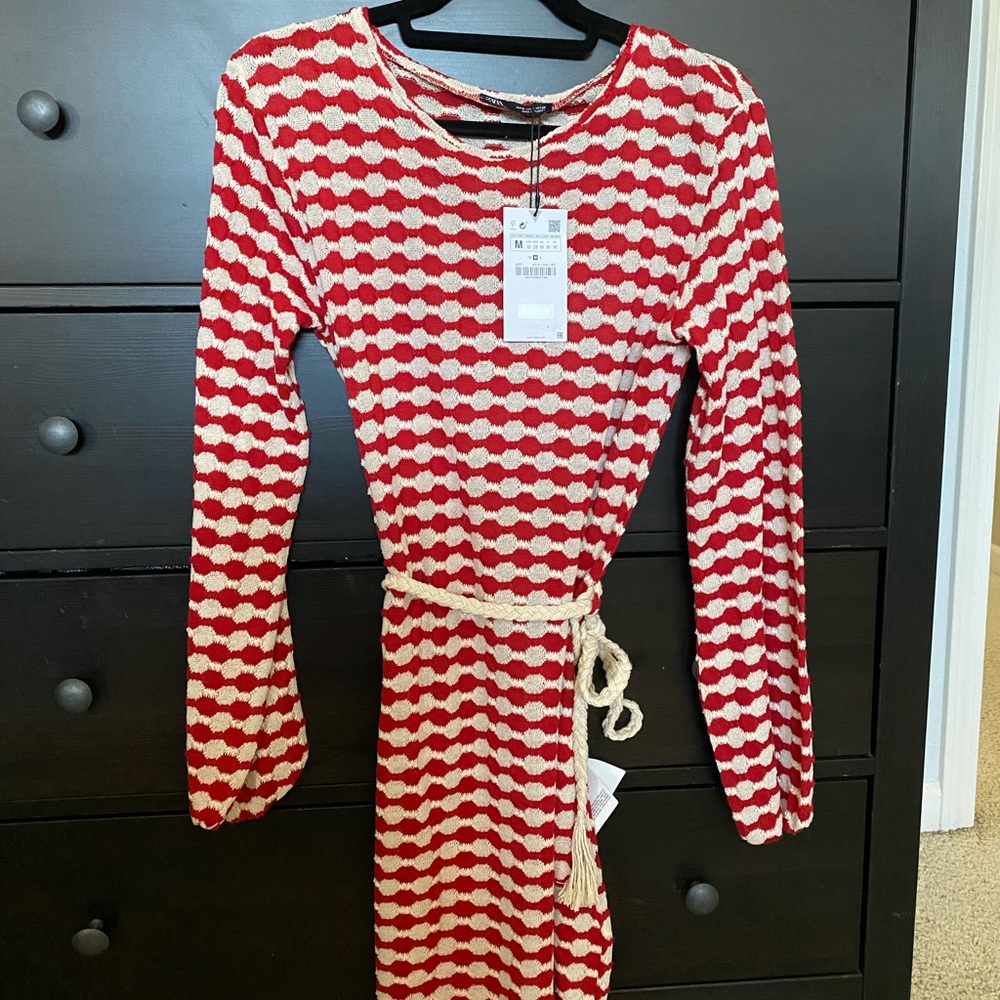 Zara new knit red and white dress